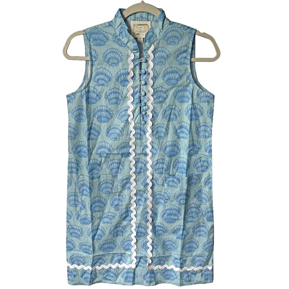 Sail to Sable Sleeveless Blue Shell Mini Dress With Ric Rac Details Size XS NWT